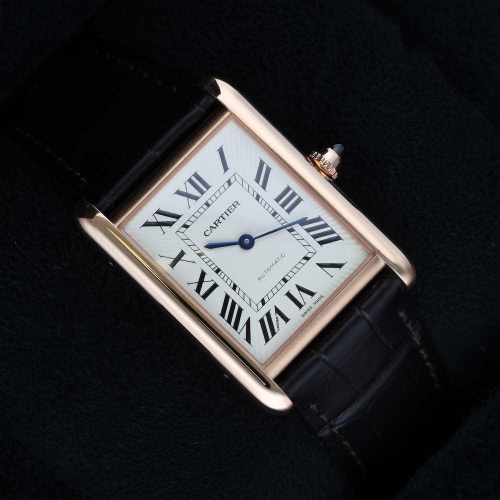 Montre CARTIER "Tank Louis Cartier" GM en or rose et cuir - Castafiore