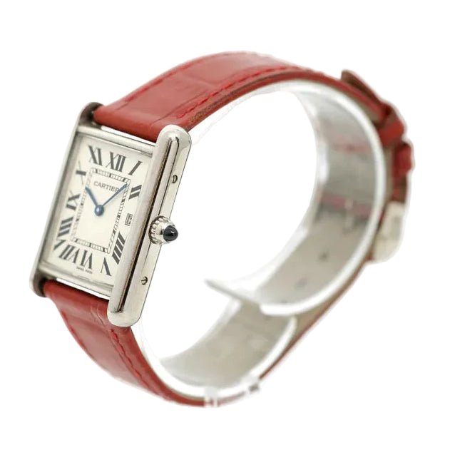 Montre CARTIER "Tank Louis" en or blanc et cuir - Castafiore