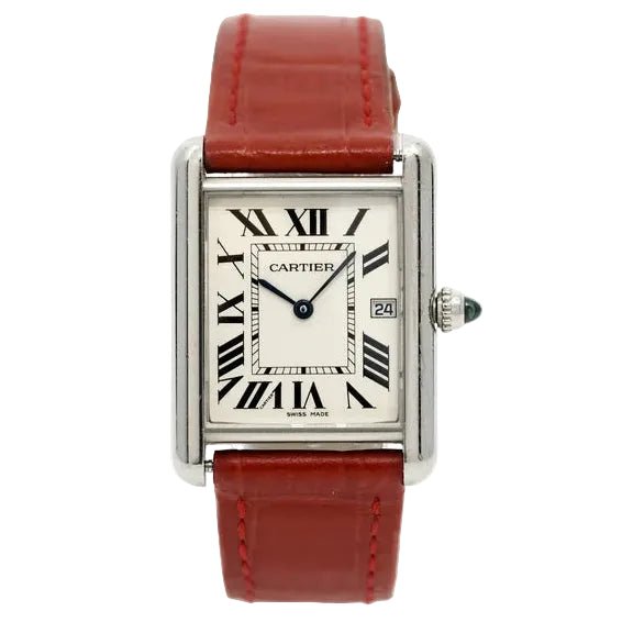 Montre CARTIER "Tank Louis" en or blanc et cuir - Castafiore