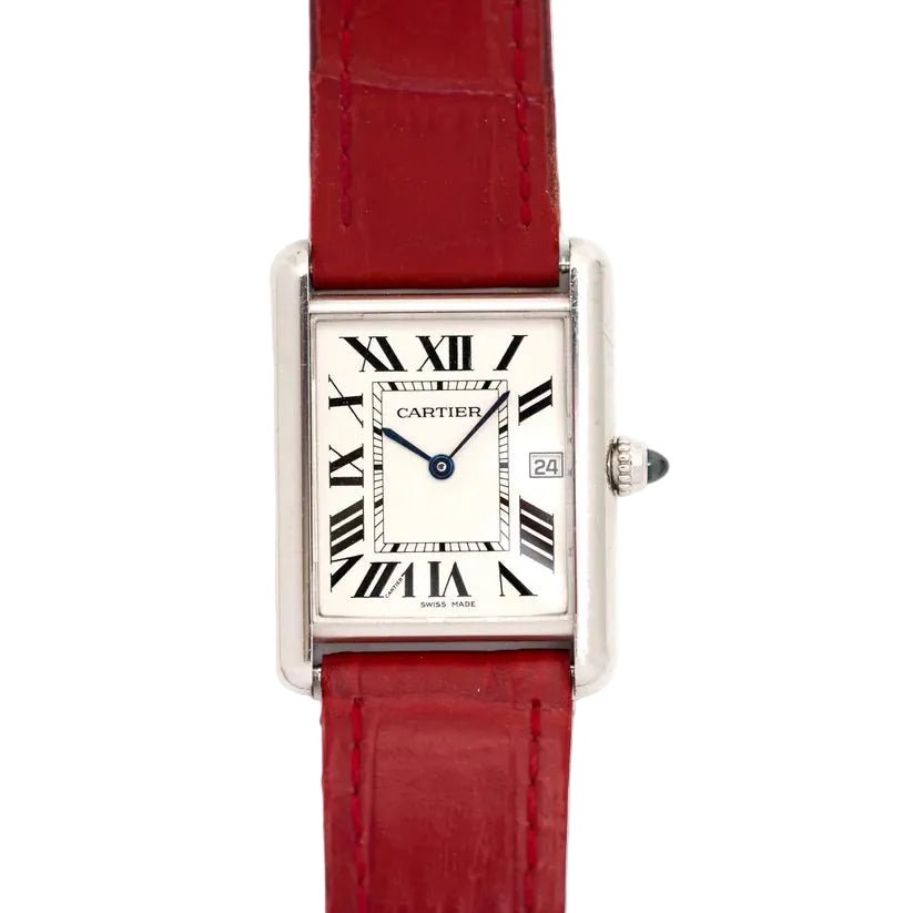 Montre CARTIER "Tank Louis" en or blanc et cuir - Castafiore