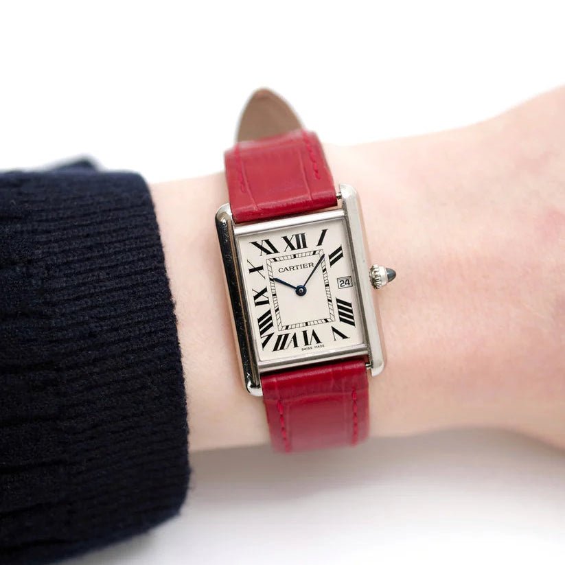 Montre CARTIER "Tank Louis" en or blanc et cuir - Castafiore