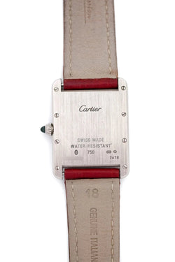 Montre CARTIER "Tank Louis" en or blanc, saphir et cuir - Castafiore