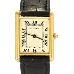 Montre CARTIER "Tank Louis" en or jaune, cuir et quartz - Castafiore