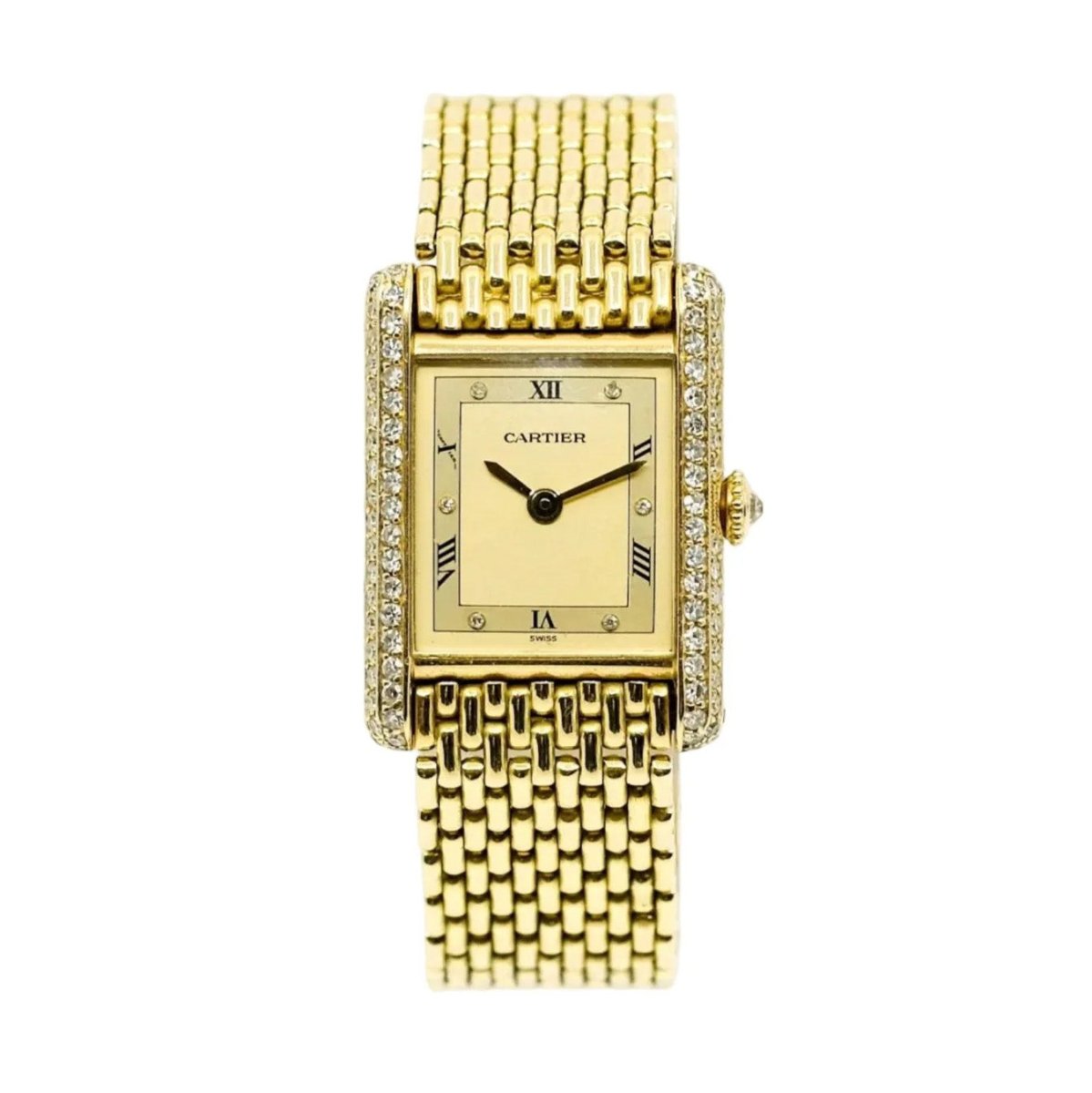 Montre CARTIER "Tank Louis" M en or jaune et diamants - Castafiore