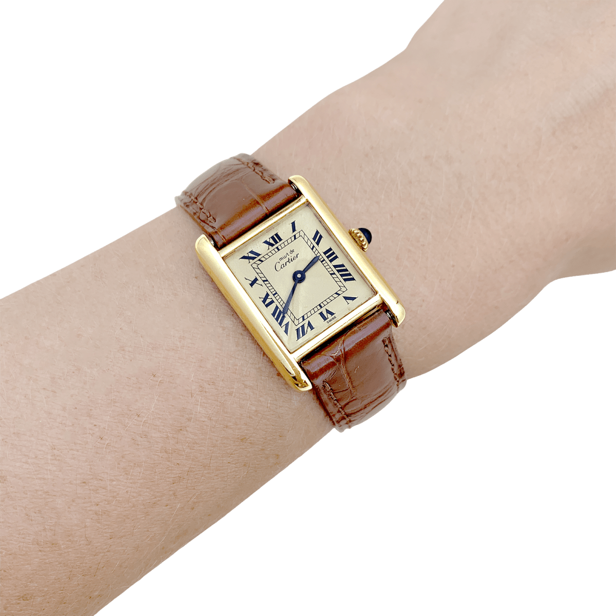 Montre Cartier "Tank Must" argent plaqué or, cuir. - Castafiore