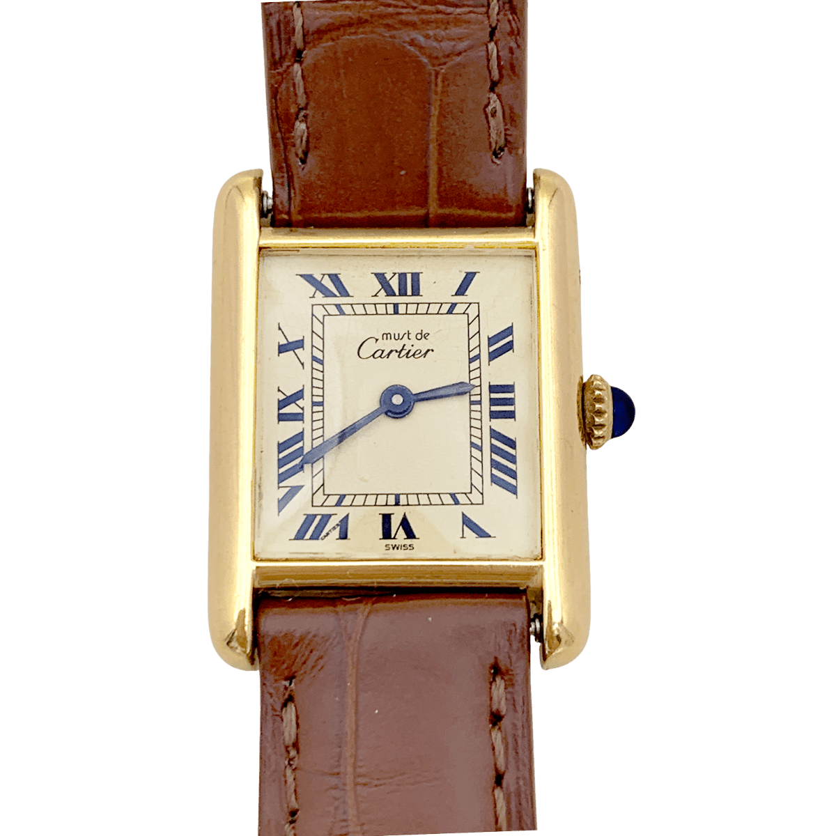 Montre Cartier "Tank Must" argent plaqué or, cuir. - Castafiore