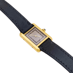 Montre CARTIER, "Tank Must", argent plaqué or et cuir - Castafiore