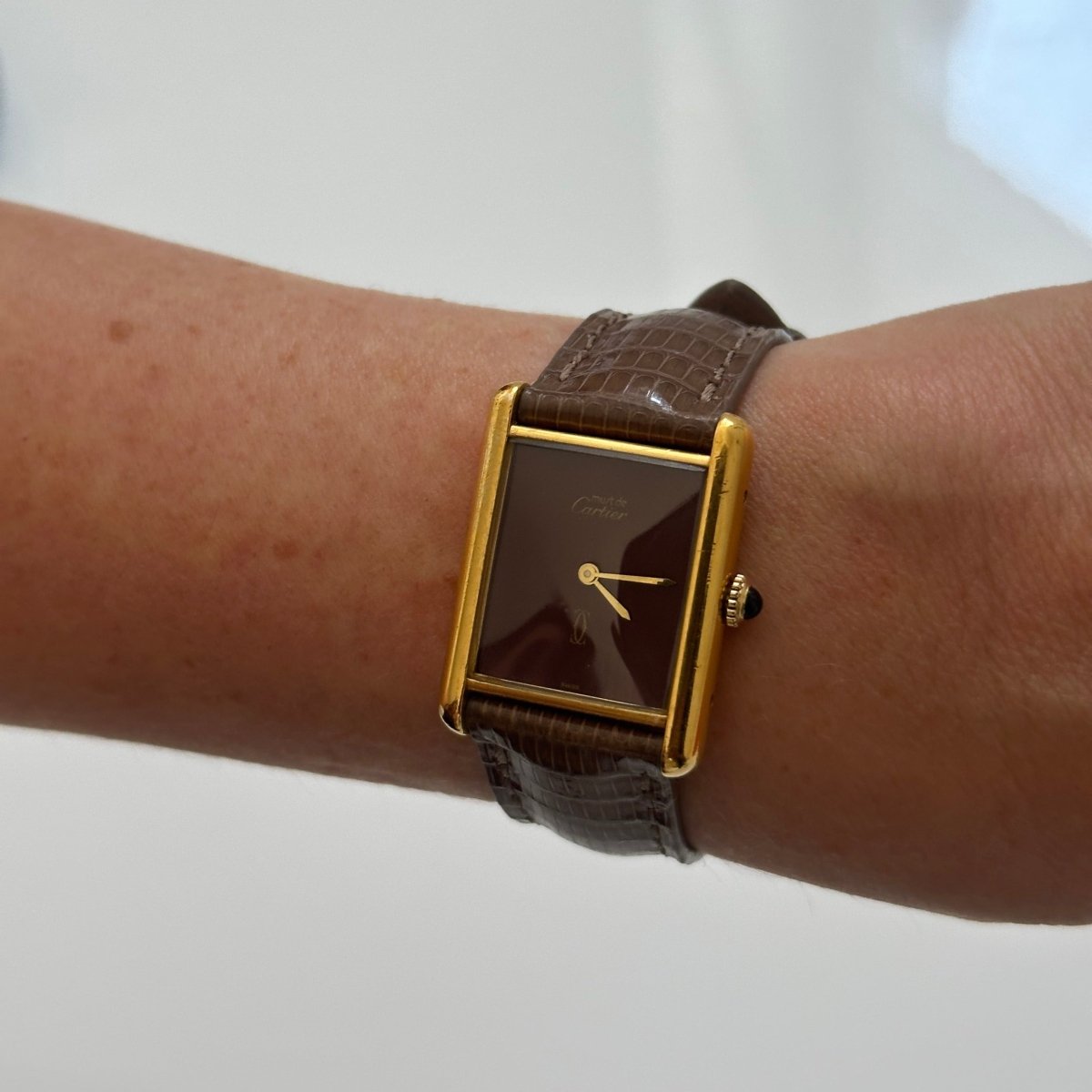 Watch CARTIER Tank Must Burgundy in ruddy and leather