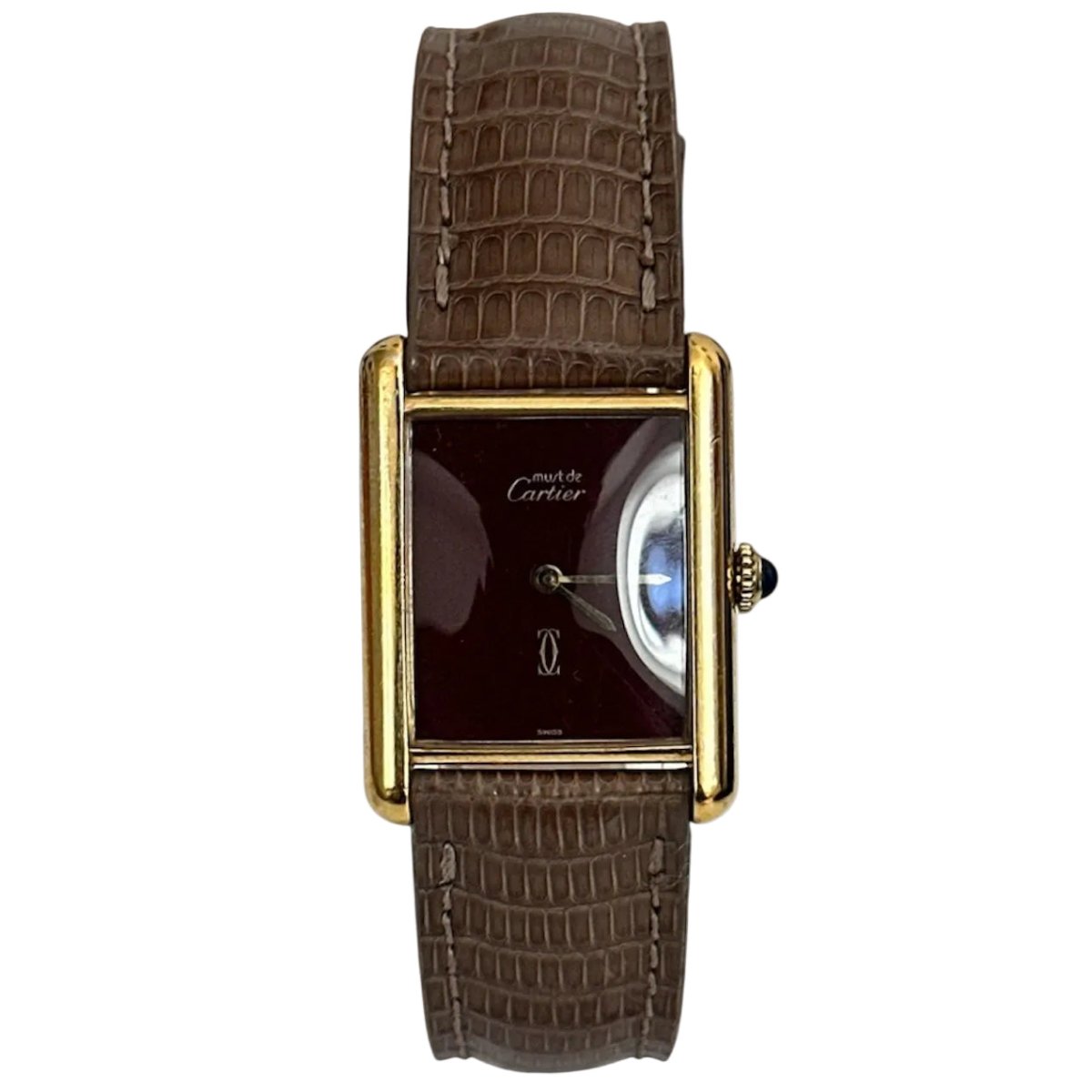 Watch CARTIER Tank Must Burgundy in ruddy and leather