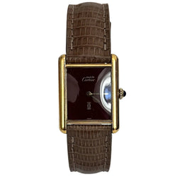 Watch CARTIER Tank Must Burgundy in ruddy and leather