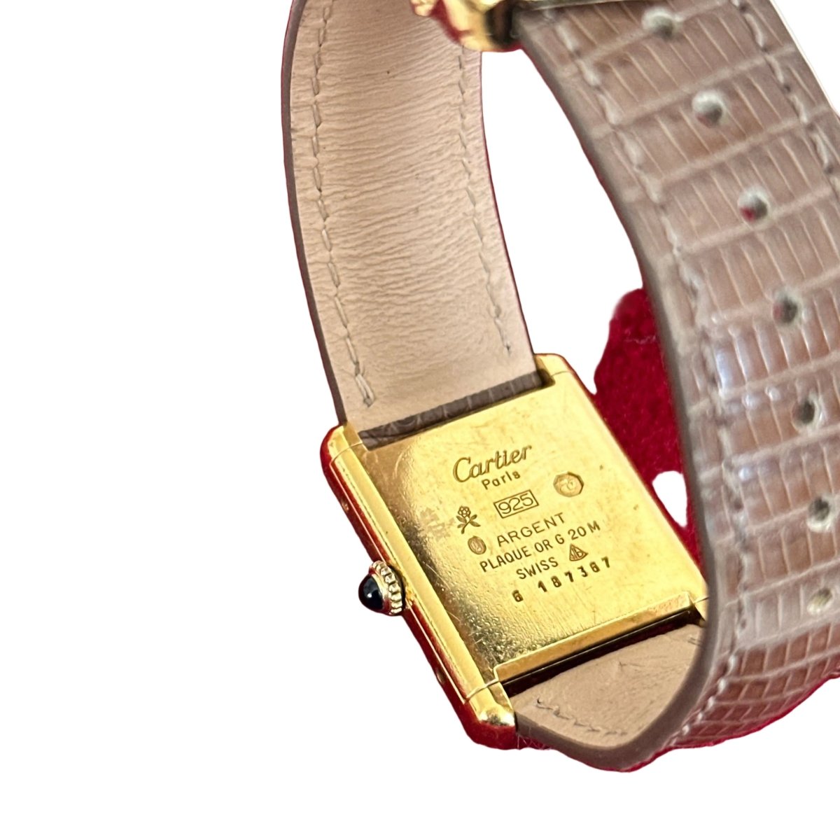 Watch CARTIER Tank Must Burgundy in ruddy and leather