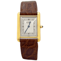 Watch Cartier, "Tank Must", silver gold-plated, leather.