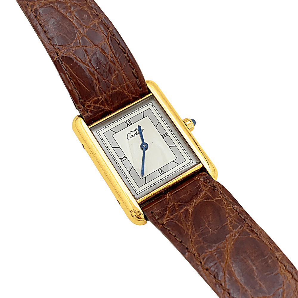 Watch Cartier, "Tank Must", silver gold-plated, leather.