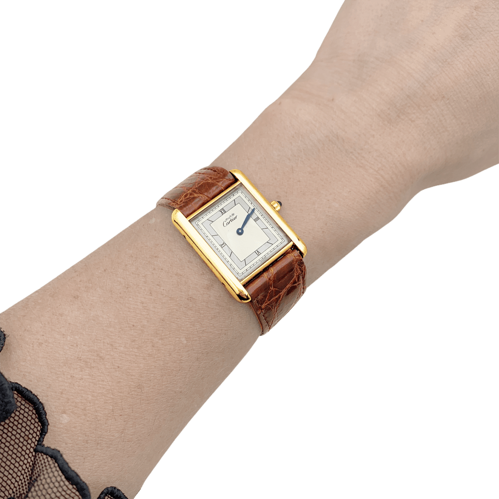 Watch Cartier, "Tank Must", silver gold-plated, leather.