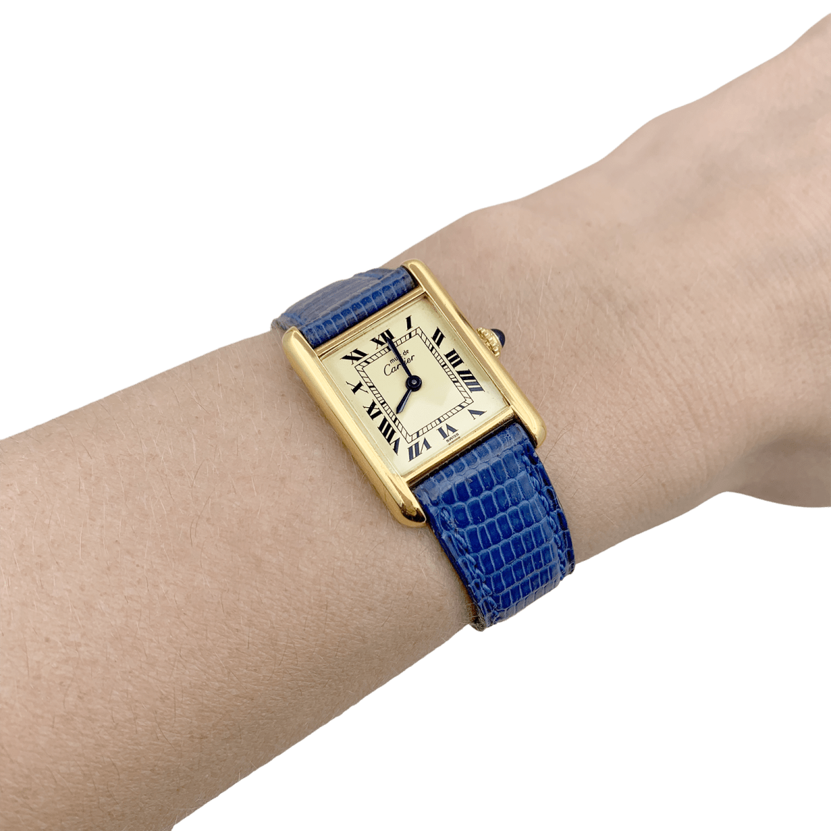 Montre CARTIER "Tank Must" en argent plaqué or et cuir - Castafiore