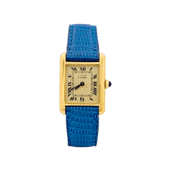 Montre CARTIER "Tank Must" en argent plaqué or et cuir - Castafiore