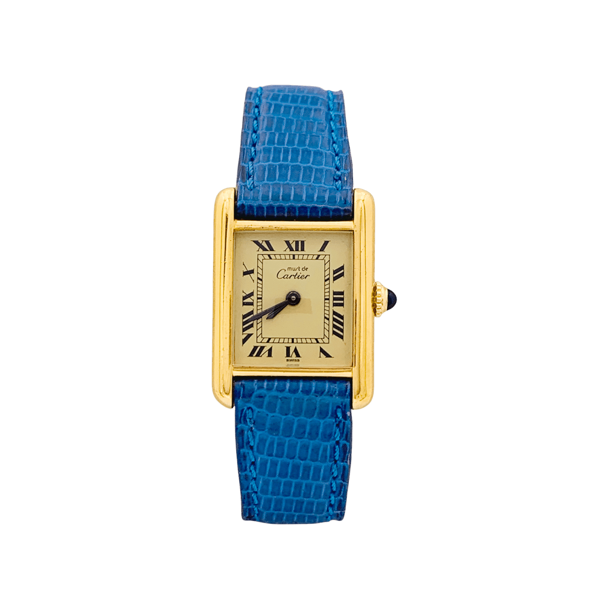 Montre CARTIER "Tank Must" en argent plaqué or et cuir - Castafiore