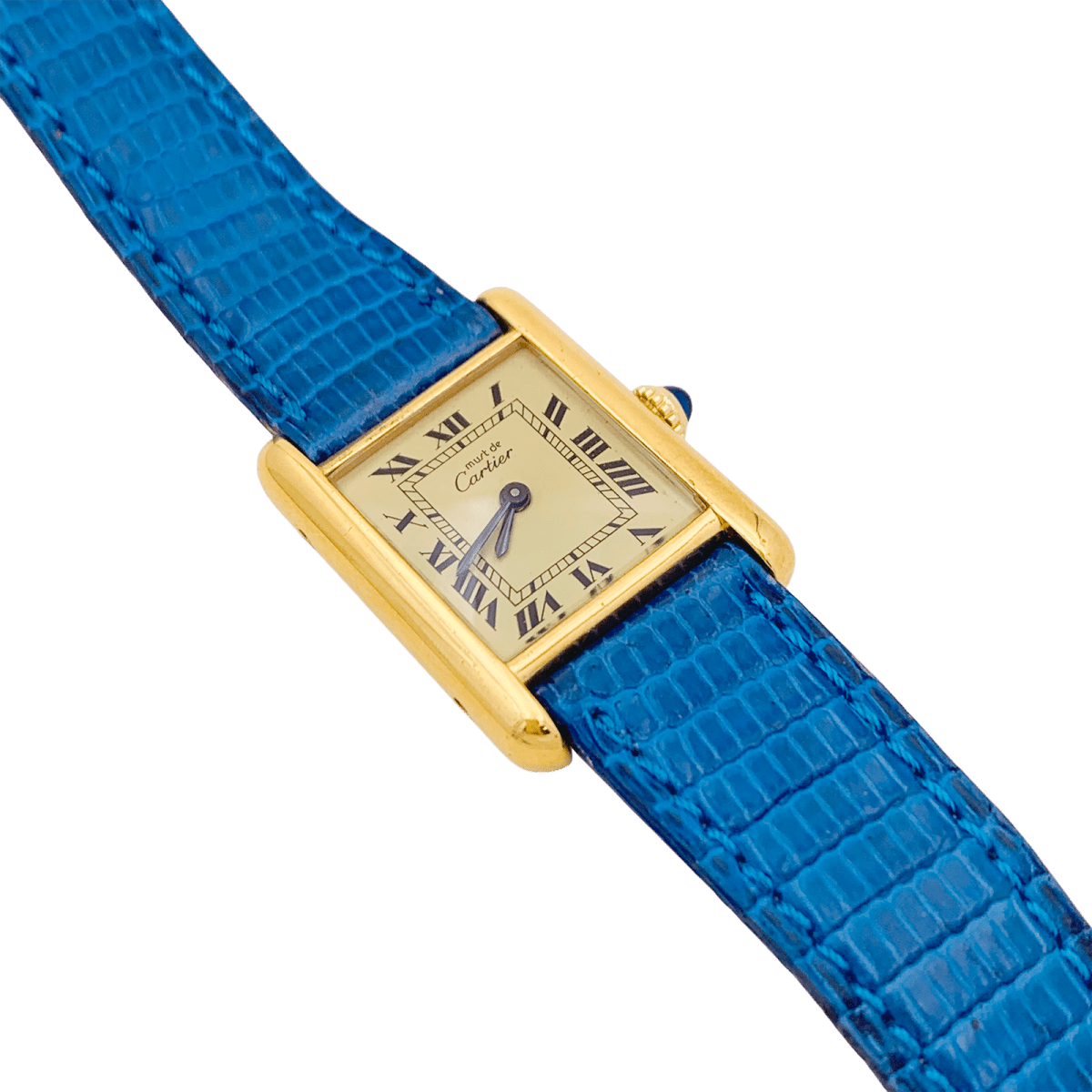 Montre CARTIER "Tank Must" en argent plaqué or et cuir - Castafiore