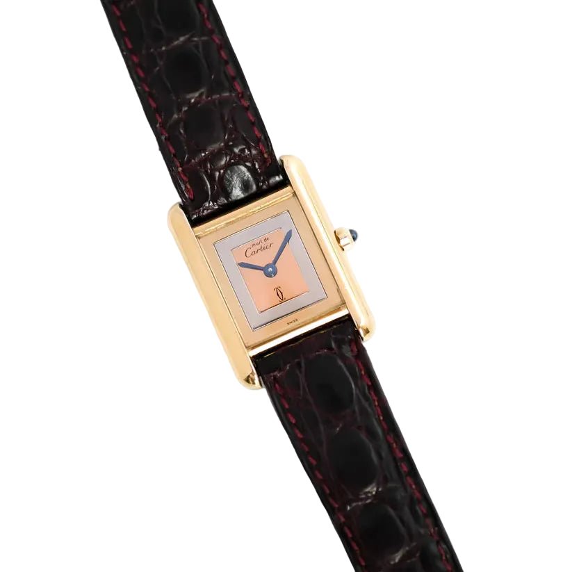 Montre CARTIER "Tank Must Trinity" Médium en or blanc, or jaune, or rose, vermeil et cuir - Castafiore