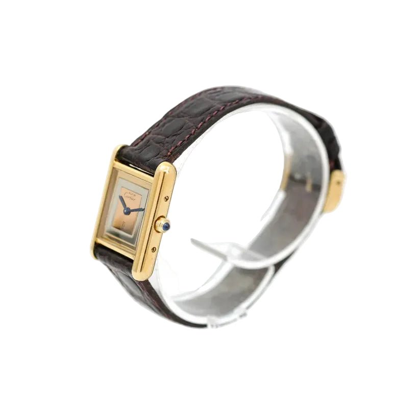 Montre CARTIER "Tank Must Trinity" Médium en or blanc, or jaune, or rose, vermeil et cuir - Castafiore