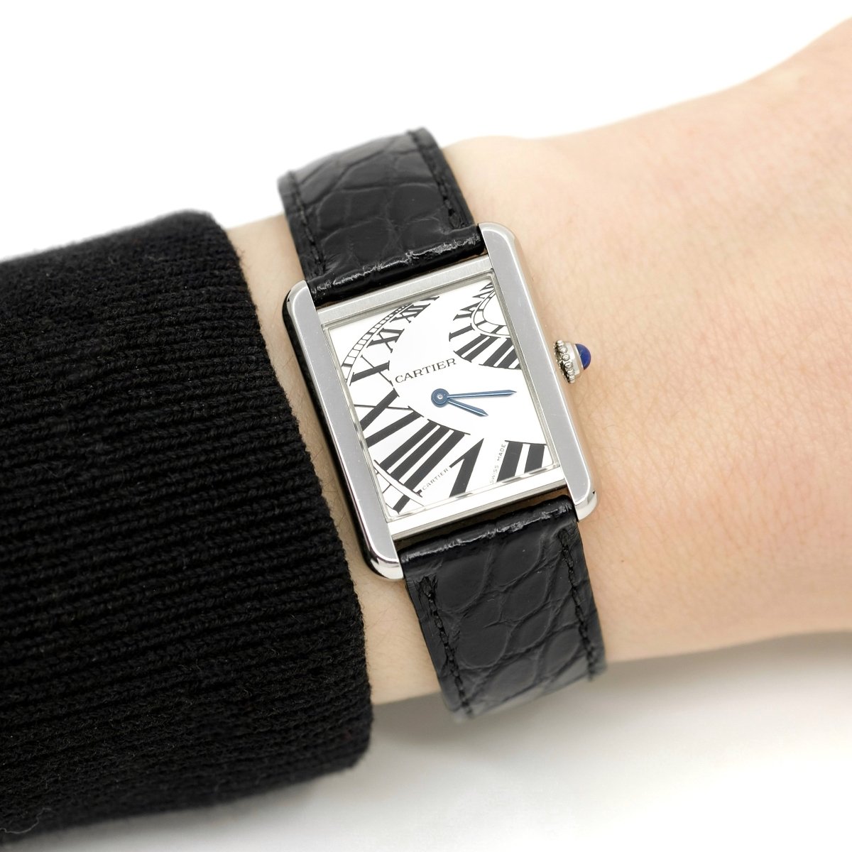 Montre CARTIER "Tank Solo" en acier, cuir et quartz - Castafiore