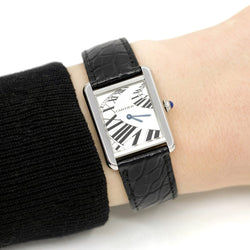 Montre CARTIER "Tank Solo" en acier, cuir et quartz - Castafiore