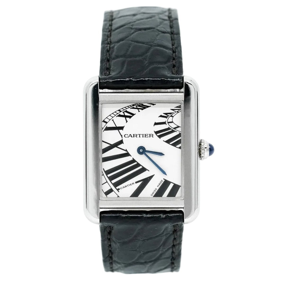 Montre CARTIER "Tank Solo" en acier, cuir et quartz - Castafiore