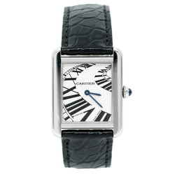 Montre CARTIER "Tank Solo" en acier, cuir et quartz - Castafiore