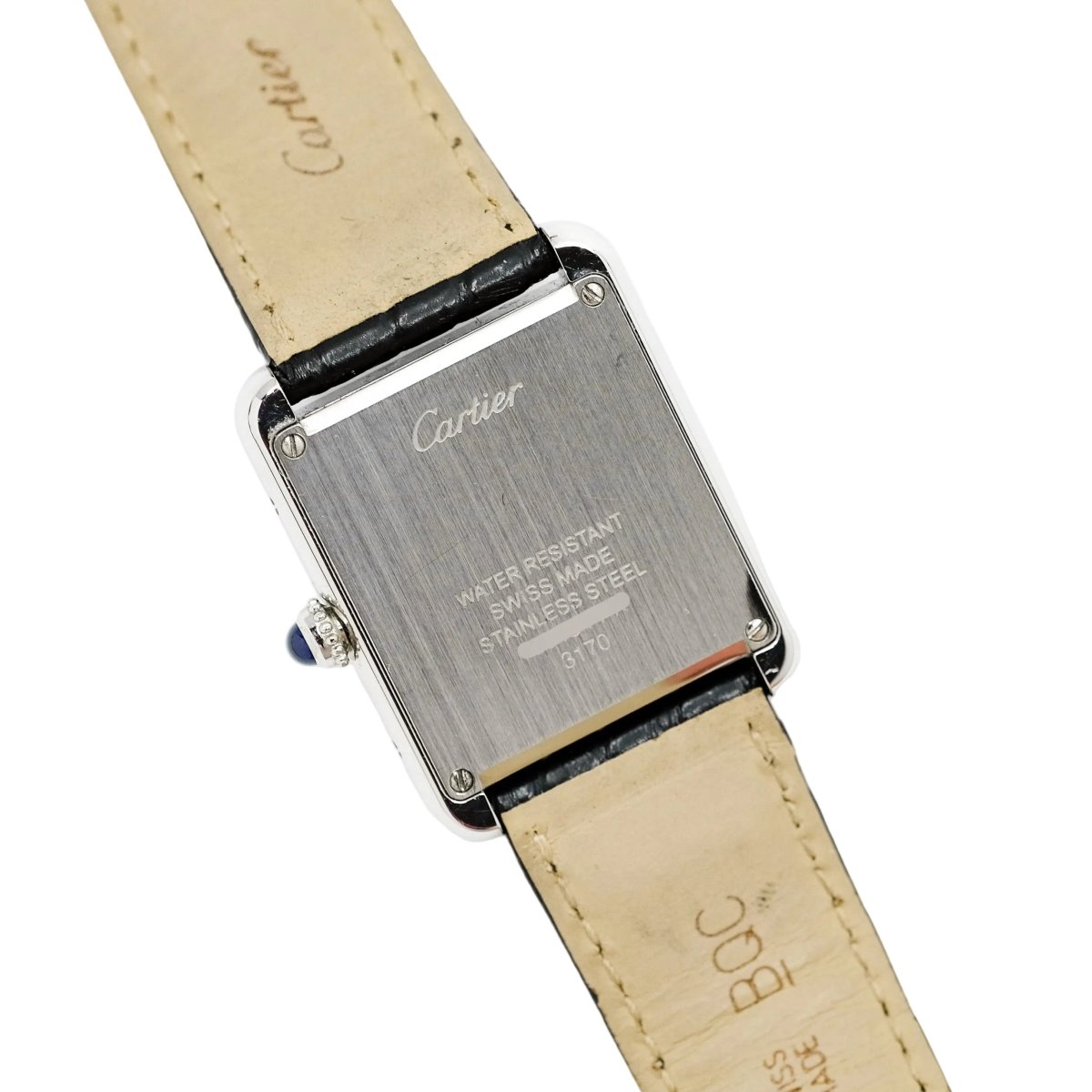 Montre CARTIER "Tank Solo" en acier, cuir et quartz - Castafiore