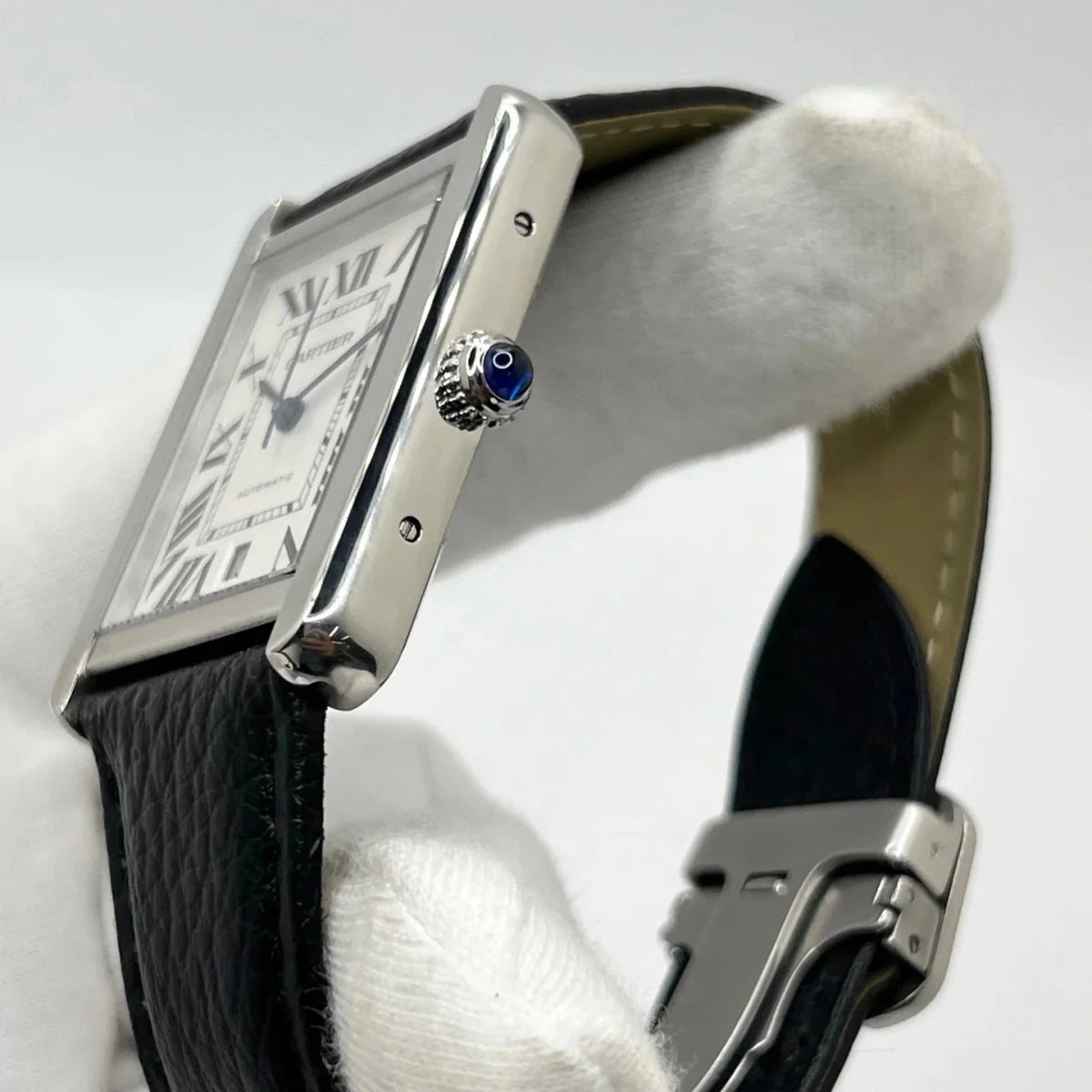 Montre CARTIER "Tank Solo XL" en acier et cuir - Castafiore