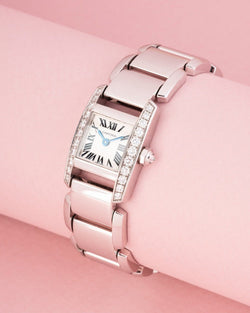 Montre CARTIER "Tankissime" PM en or blanc, acier et diamants - Castafiore