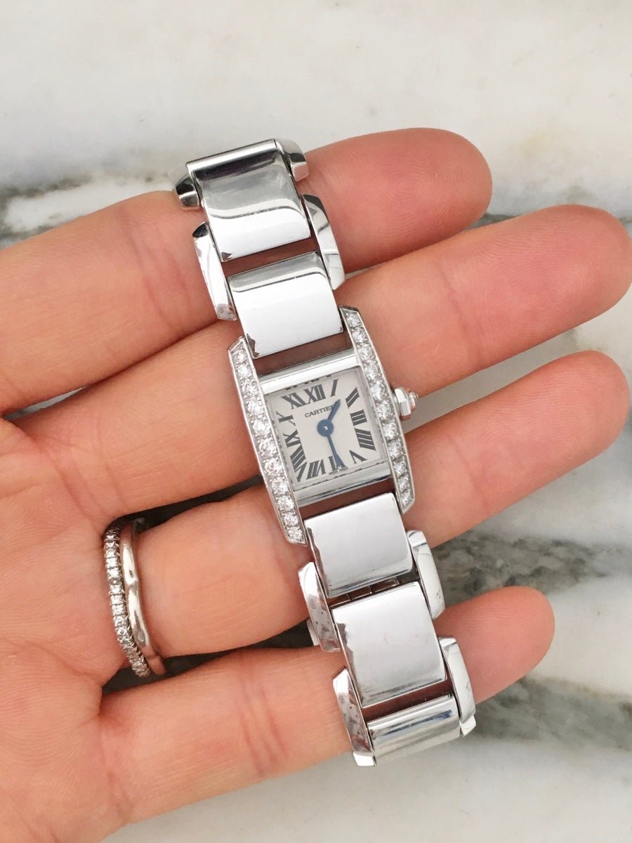 Montre CARTIER "Tankissime" PM en or blanc, acier et diamants - Castafiore