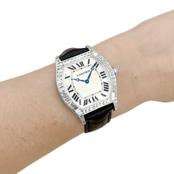 Montre CARTIER "Tortue" en or blanc et diamants - Castafiore