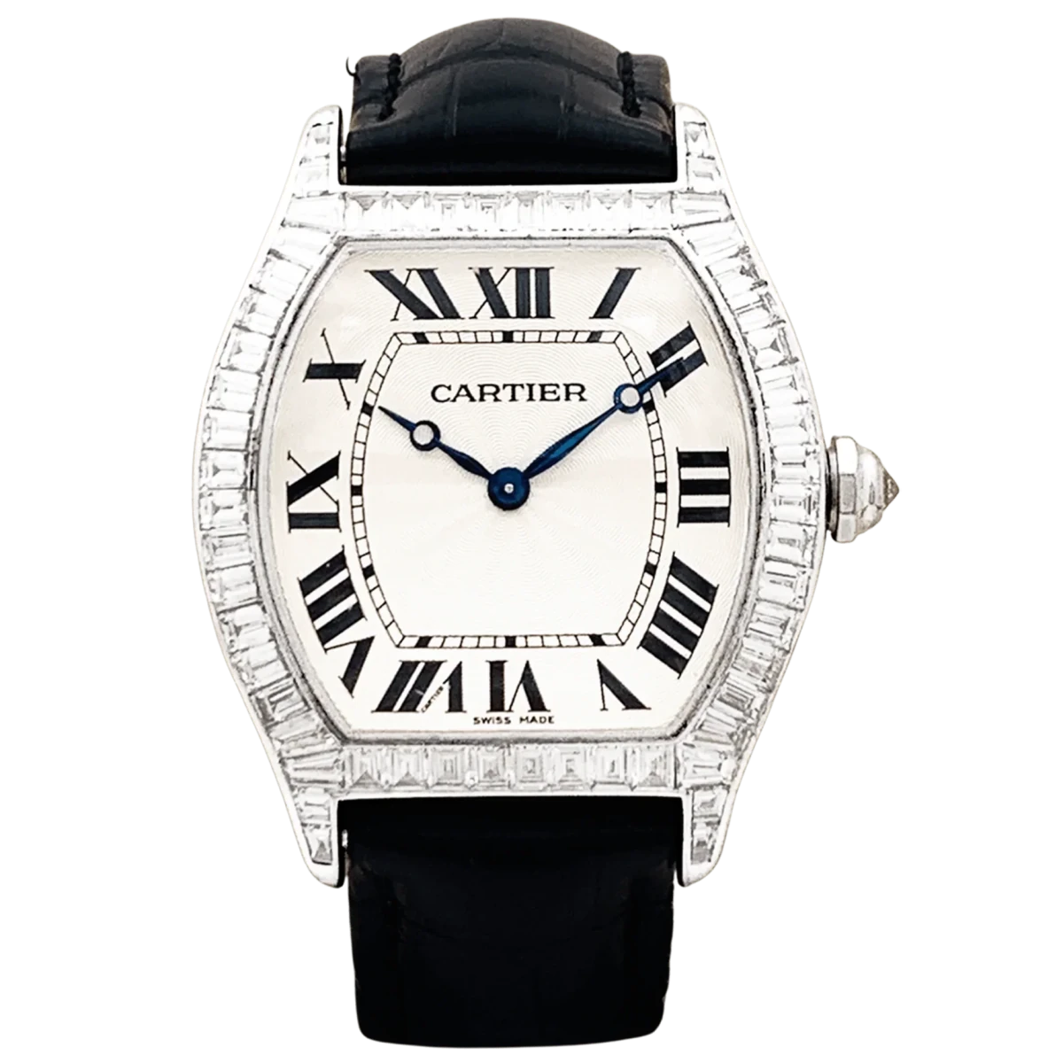Montre CARTIER "Tortue" en or blanc et diamants - Castafiore