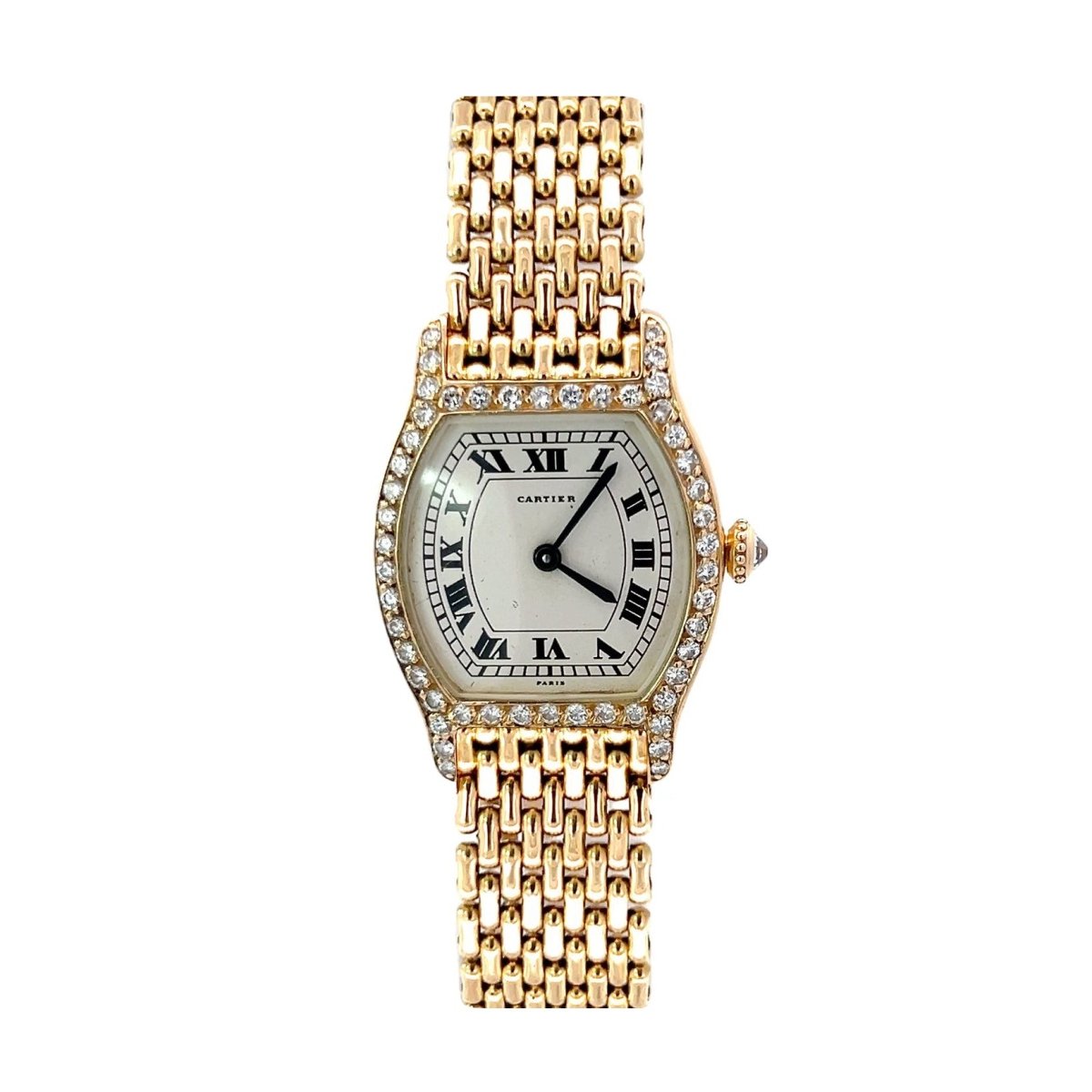 Montre CARTIER "Tortue" en or jaune et diamants - Castafiore