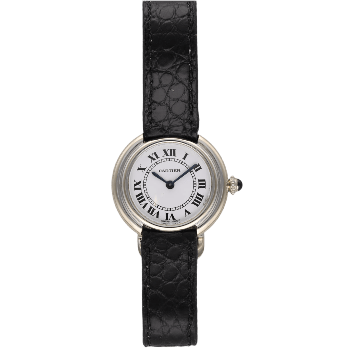 Montre CARTIER "Vendôme Ellipse" en or gris et cuir - Castafiore