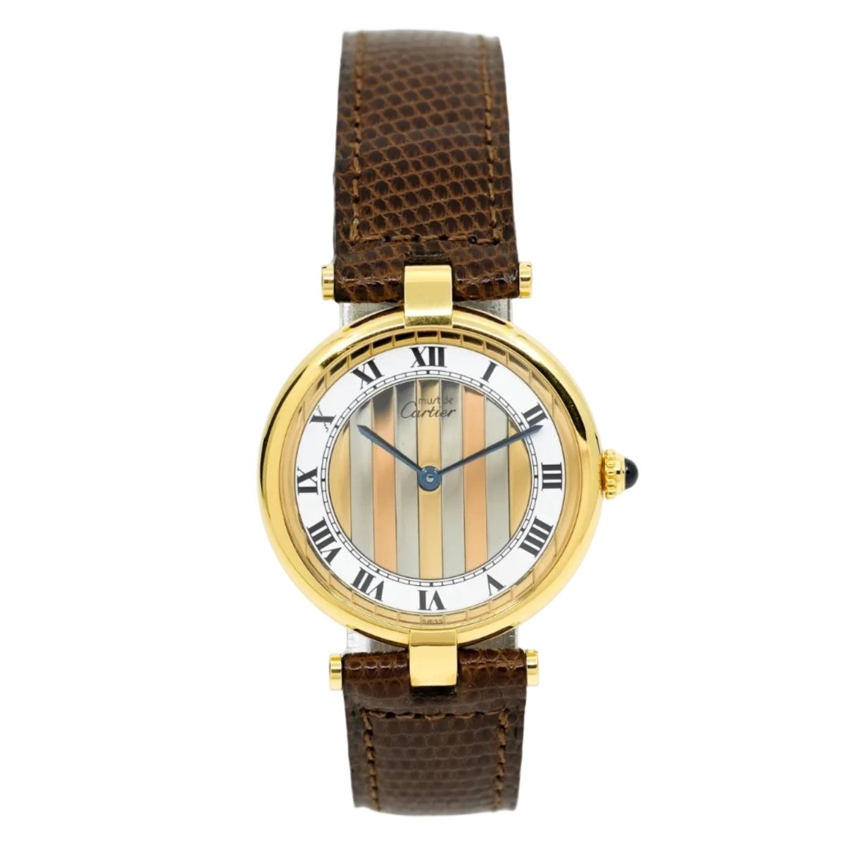 Montre CARTIER "Vendôme Must" en or blanc, or jaune, or rose et cuir - Castafiore