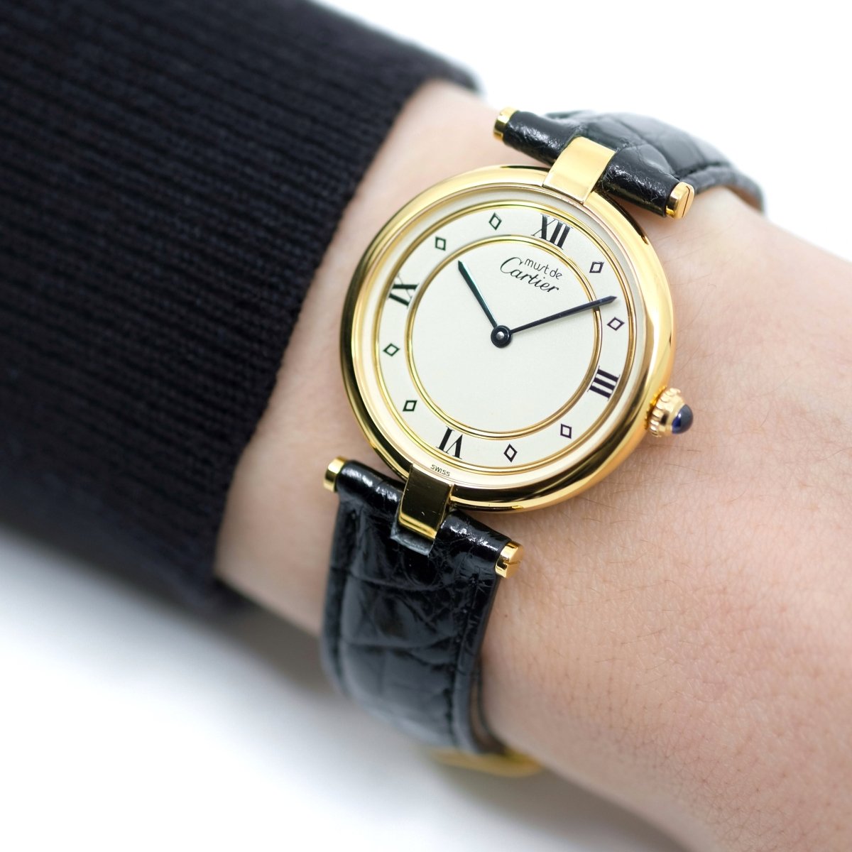 Montre CARTIER "Vendôme Must" en plaqué or, acier et cuir - Castafiore