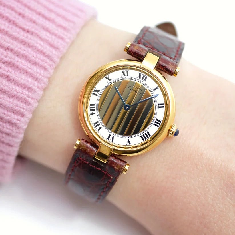 Montre CARTIER "Vendôme Must Trinity" en or blanc, or jaune, or rose et cuir - Castafiore