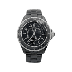 Montre Chanel, "J12", céramique noire, acier. - Castafiore