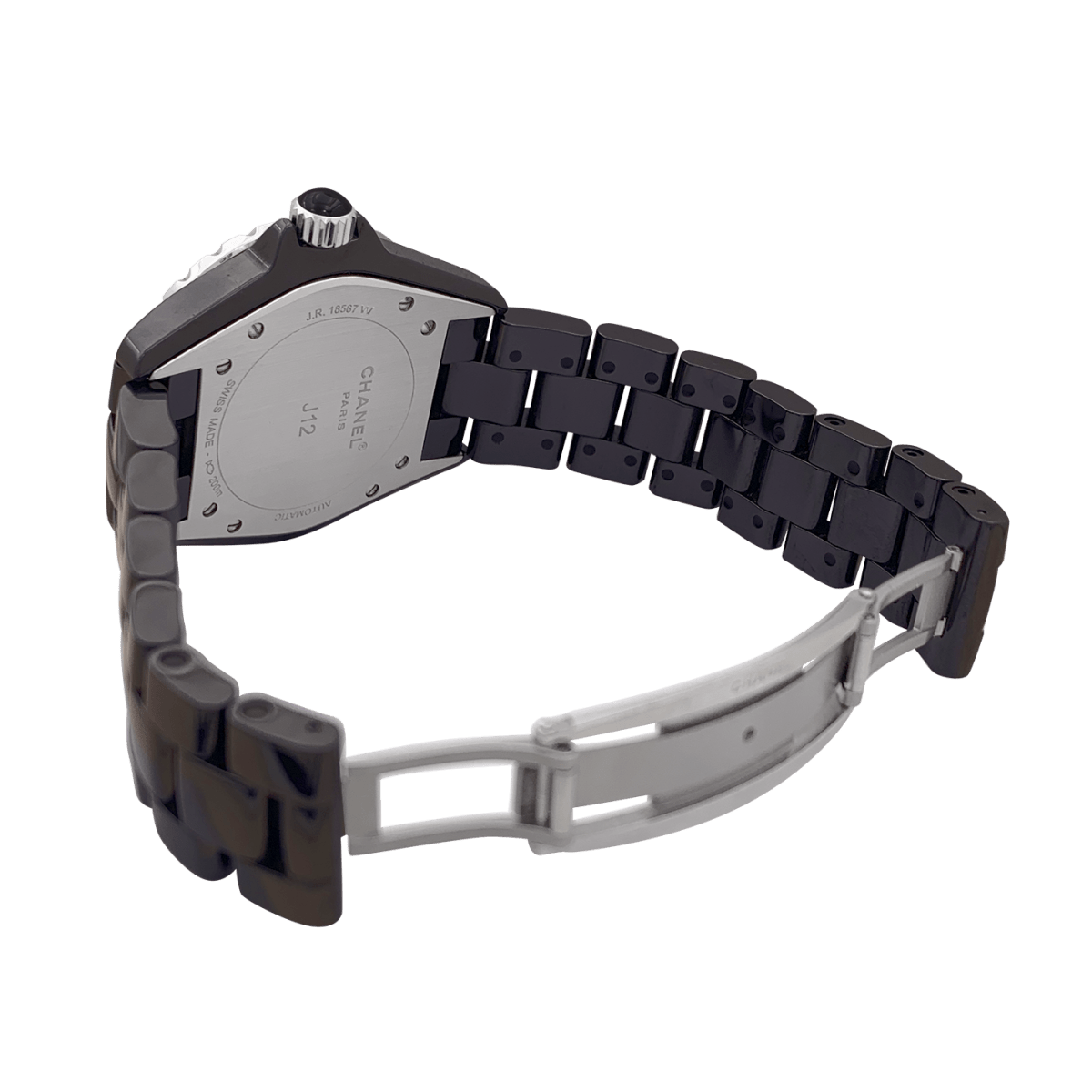 Montre Chanel, "J12", céramique noire, rubis, acier. - Castafiore