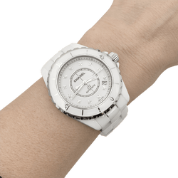 Watch Chanel, "J12", ceramic white, diamonds.