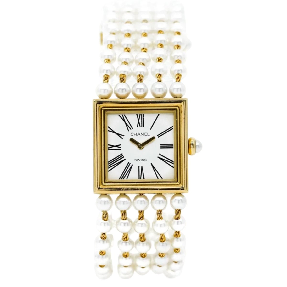 Montre CHANEL Mademoiselle en or jaune et perles - Castafiore