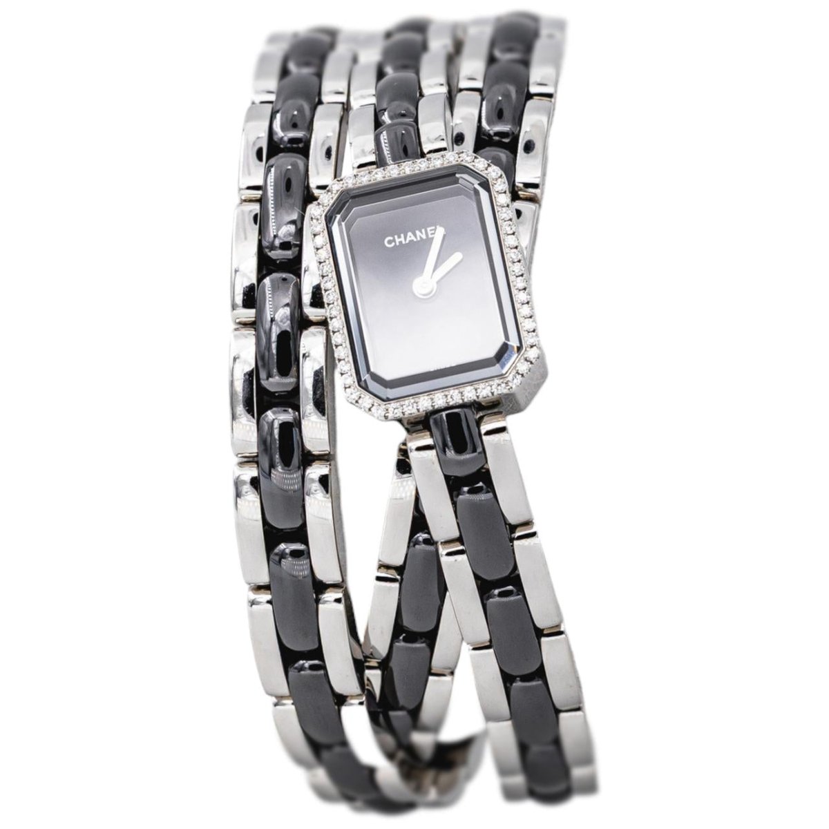 Montre CHANEL "Première Céramique" en acier, céramique et diamants - Castafiore