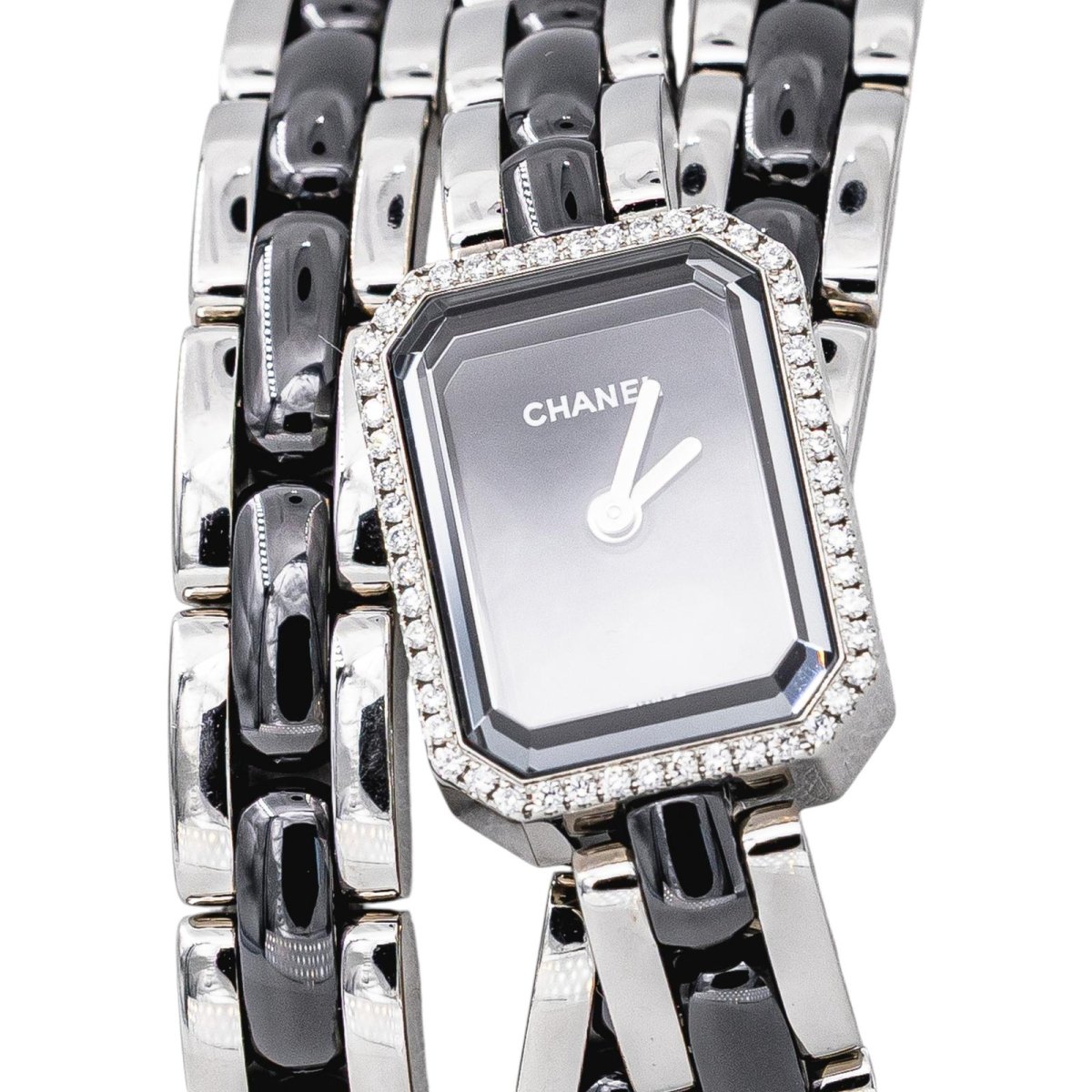 Montre CHANEL "Première Céramique" en acier, céramique et diamants - Castafiore