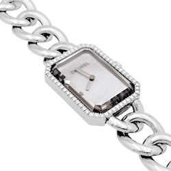 Montre Chanel "Première Chaîne Gourmette" en acier, nacre et diamants - Castafiore