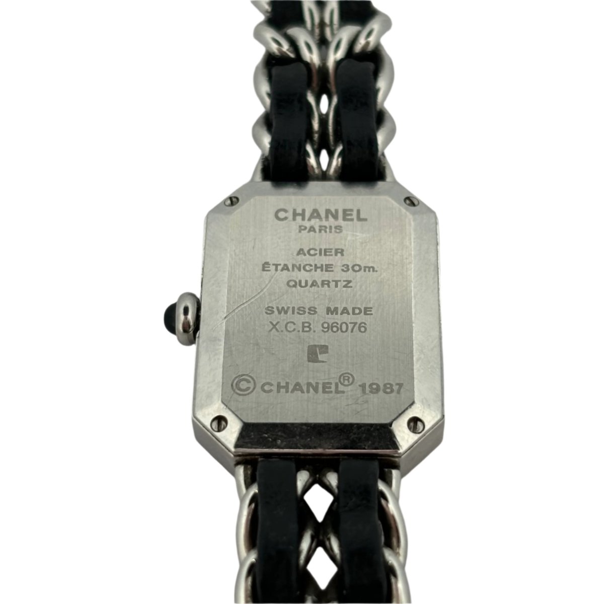 Montre CHANEL, "Première" en acier et cuir noir - Castafiore