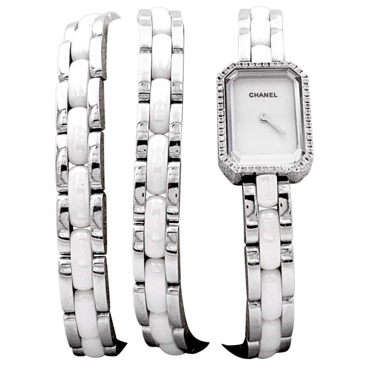 Watch Chanel, "Première", ceramic white and diamonds.