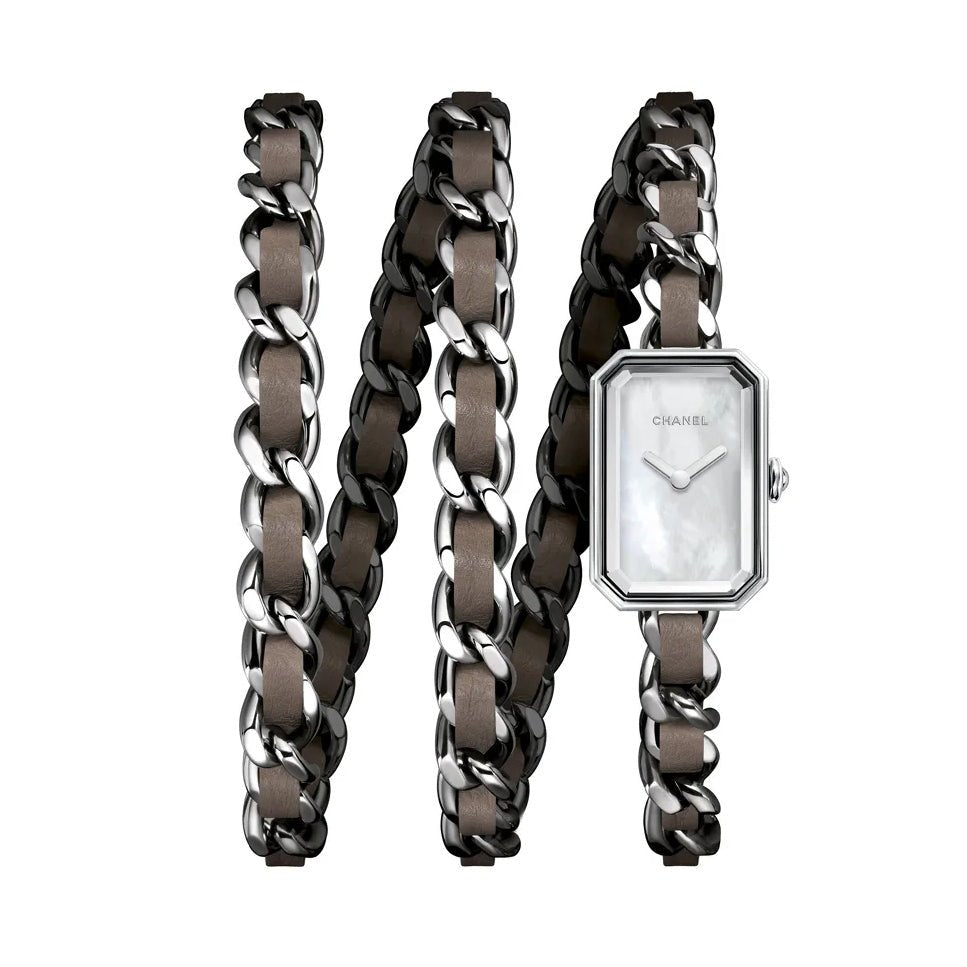 Montre CHANEL "Première Rock" en acier et cuir brun - Castafiore