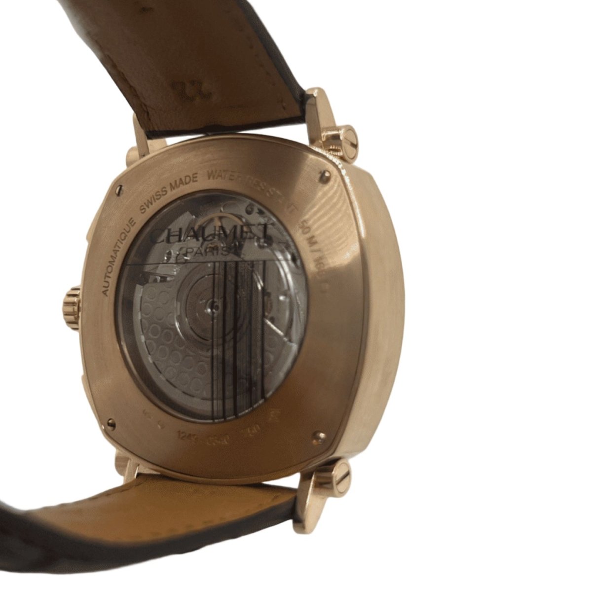 Montre CHAUMET "Dandy XL Chronograph" en or rose et cuir - Castafiore